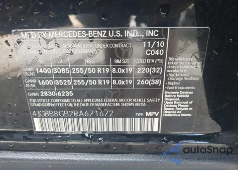 2011 Mercedes-Benz Ml 350 4Matic from USA, damaged, VIN 4JGBB8GB2BA671672